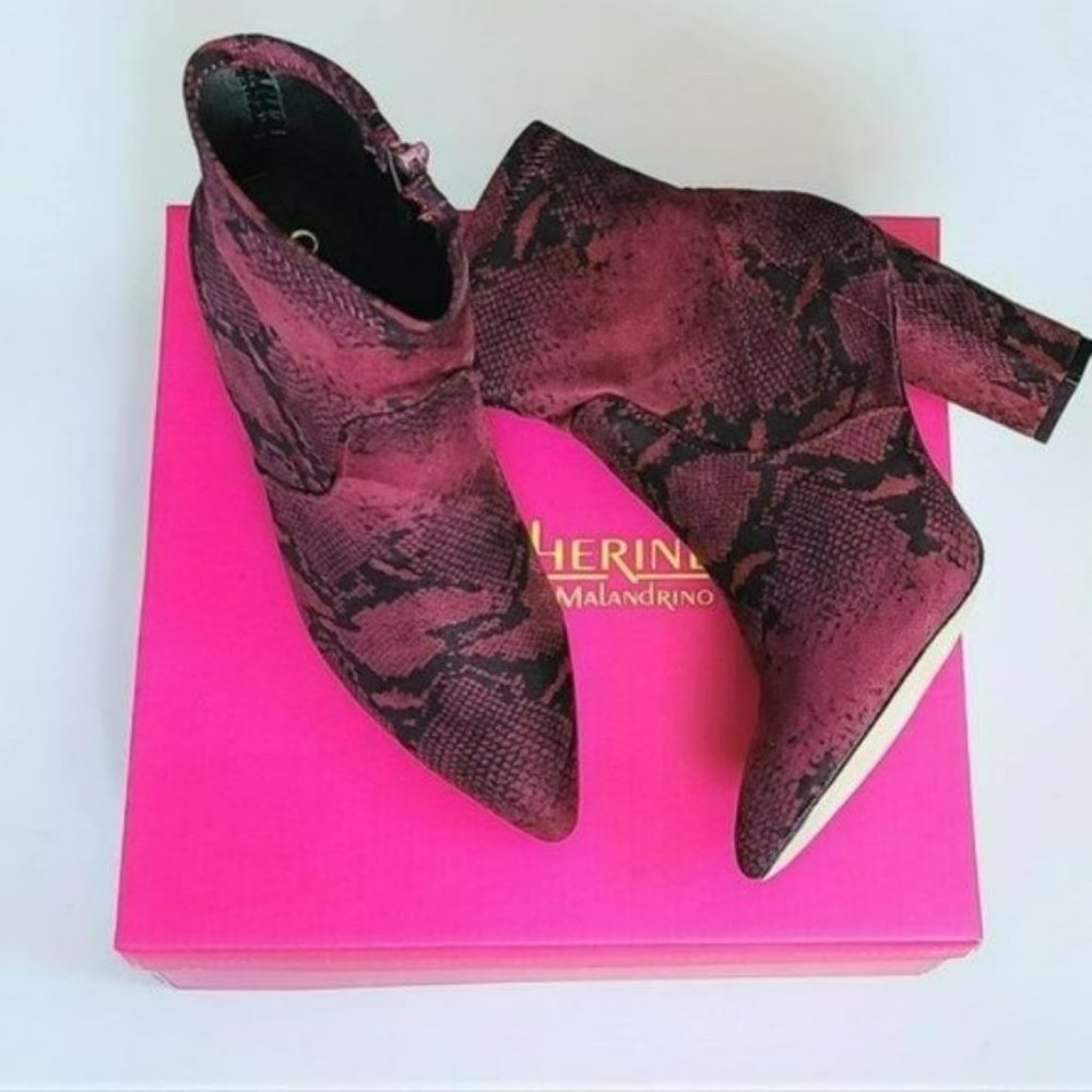 NWT Catherine Catherine Malandrino Snake Faux Suede Block Heel Stretch Booties - Picture 6 of 6